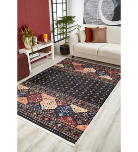 Dijital Kaymaz Yıkanabilir Siyah Geometrik Salon Halısı Mutfak Halısı Koridor Halısı Yolluk HLN1643