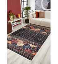 Dijital Kaymaz Yıkanabilir Siyah Geometrik Salon Halısı Mutfak Halısı Koridor Halısı Yolluk HLN1643