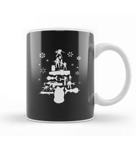 Aliens Christmas Tree Silhouette White Kupa Bardak Porselen