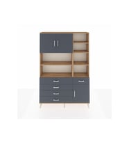 Arges Gardrop 9 Raflı 5 Çekmeceli 3 Kapaklı 132x30x195 Çam-Antrasit