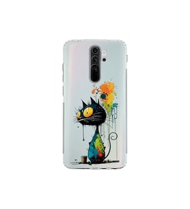 Redmi Note 8 Pro ile Uyumlu Splash Kedi Tasarımlı Şeffaf Silikon Kılıf