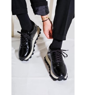 Shoetyle - Siyah Hakiki Açma Deri Bağcıklı Erkek Sneaker 115-K556