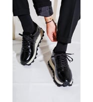 Shoetyle - Siyah Hakiki Açma Deri Bağcıklı Erkek Sneaker 115-K556