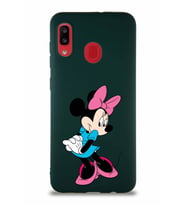 Samsung Galaxy A20 Soft Premier Kapak Minnie Mouse-F Tasarımlı Silikon Kılıf - Yeşil (Şeffaf)