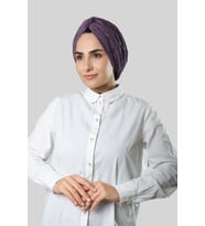 Mor Çapraz Büzgülü Piliseli Tesettür Bone Fukuro Kendinden Desenli 2316_22