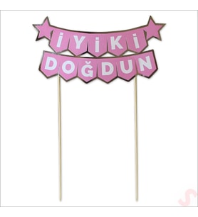 İyi Ki Doğdun Banner Pasta SüSü, Pembe Gümüş - 22cm x 18cm (STD)