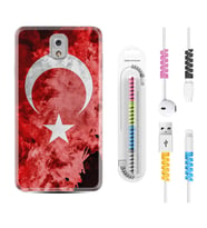 Samsung Note 3 4 5 8 9 20 Ultra 10 Lite Kılıf Kablo Koruma Spiral Silikon Şanlı Türk Bayrağı 1315