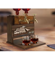 BK Gift Kişiye Özel Kabartma Gemi Tasarımlı Çift Musluklu Doğal Ahşap İçki Standı-2, İçki Standı, Doğum Günü Hediyesi, Ev Hediyesi, Erkek Hediye
