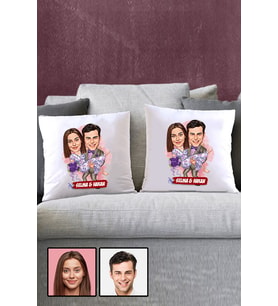 Eşe Romantik Hediye Karikatürlü İkili Yastık