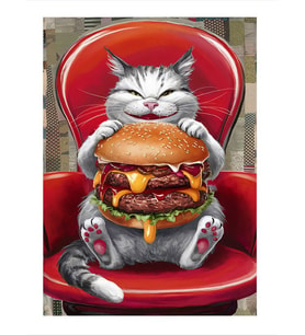 Çiz burger Sever Kedi Hediyelik Ahşap Tablo