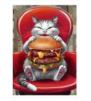 Çiz burger Sever Kedi Hediyelik Ahşap Tablo
