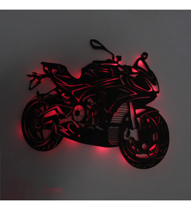 Lucenda Led Işıklı Motor Dekoratif Tablo Duvar Dekorlu Gece Lambası (Kırmızı)