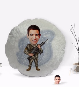 BK Gift Kişiye Özel Uzman Jandarma Karikatürlü Yuvarlak Dekoratif Kırlent Yastık-1