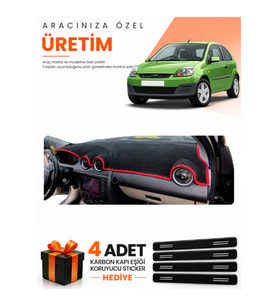 FORD FİESTA TİP 2 (2003-2010) Uyumlu Torpido Koruma Örtüsü Oto Kılıfı - Siyah Kırmızı