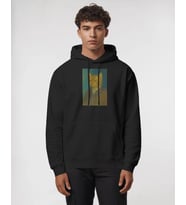 Erkek Van Gogh Kedi Portresi Baskılı Siyah Hoodie – 3 İplik Şardonlu Kapüşonlu Sweatshirt