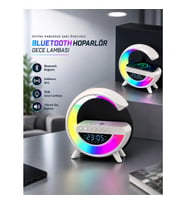 15W Bluetooth 5.0 Hoparlör Kablosuz Şarj LED Gece Lambası Stereo Ses Güçlü Bas