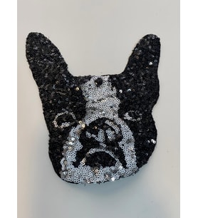 18X16 CM PUL PAYETLİ SİYAH BEYAZ KÖPEK APLİK ARMA YAMA AKSESUAR