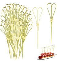 Kalpli 15 cm Doğal Bambu Kürdan • Kanepe Kokteyl Sunum Servis Kürdanı Parti Kürdanı 100'LÜ