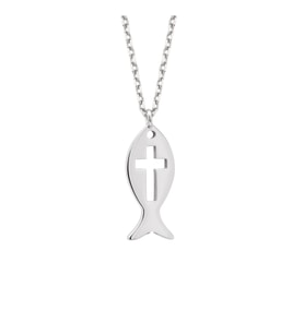 Gümüş Balık Motif Cross Kolye