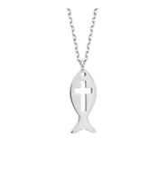 Gümüş Balık Motif Cross Kolye