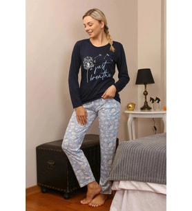 Giyim Kadın Penye Uzun Kol Pijama Takım Laciver