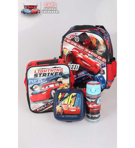 LİSANSLI CARS ANAOKULU VE BESLENME ÇANTASI,500 ML TRITAN MATARA VE 2 KATLI BESLENME KABI SETİ (Kırmızı)