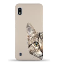 Samsung Galaxy A10 Uyumlu Lansman Kılıf Catface Tasarımlı İçi Kadife Kapak-Bej (Şeffaf)