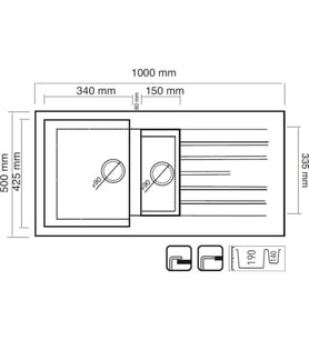 REAL P005 TROYA 100 GRANİT EVYE GRİ 100x50 Cm Tezgah Üstü