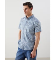 LCWAIKIKI Classic Mavi Regular Fit Kısa Kollu Desenli Poplin Erkek Gömlek
