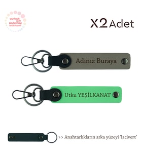 Öğrenciye Karne Jest, İsim Yazılı 2’li Anahtarlık Hediye Takımı, Kül Gri-Fıstık Yeşil-Lacivert