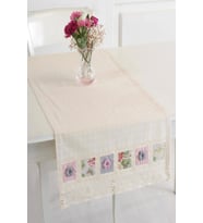 Naturel Yamalı Danteli İplik İşlemeli 50x130 cm Runner (Natural)