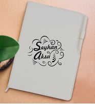 BK Gift Kişiye Özel İsimli Beyaz Termo Deri Not Defteri 15x21cm-6