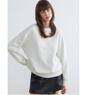 LCW Vision Bej Bisiklet Yaka Taşlı Oversize Kadın Sweatshirt