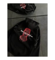 Üç İplik Kapşonlu Baskılı Oversize SweatShirt- Siyah