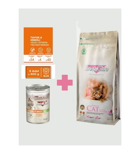 Bonacibo Light & Sterilised Kedi Maması Seti (2 Kg Kuru + 6x400 gr Tavuk ve Hindi Konserve)