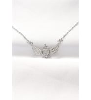 316L Çelik Silver Renk Zirkon Taşlı Kalpli Kanat Kolye - TJ-BKO8515