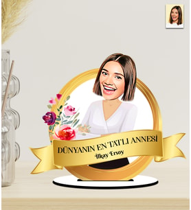 Kişiye Özel Anneler Günü Hediyesi En Tatlı Anne Karikatür Ahşap Biblo