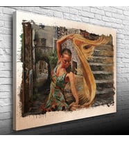 Taş Merdivenlerde Dans Eden Kız Yağlıboya Kanvas Tablo 50 x 70
