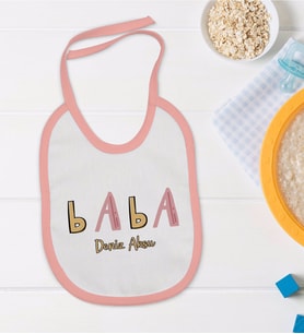 BK Kids Kişiye Özel Pembe Bebek Mama Önlüğü - Model 61