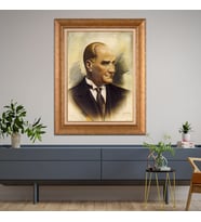 Altın Varaklı Çerçeveli Paspartulu Atatürk Tablo TR1410 (Gold)