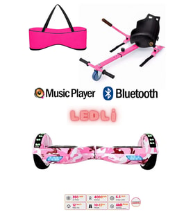 Elektrikli Kaykay Scooter Akıllı Denge Hoverboard + HoverKart + Çanta FULL LEDLİ EXTREM91 PAKET D05