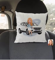 BK Gift Kişiye Özel Plakalı Kadın Ford Kuga Karikatürlü Kare Araç Koltuk Yastığı-1