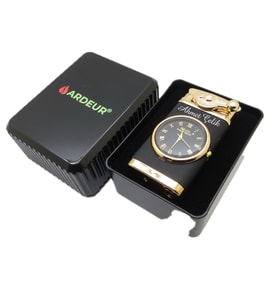 Ardeur® Ravenor Black Gold Saatli Kişiye Özel İsimli Çakmak Hediyelik Kutusunda