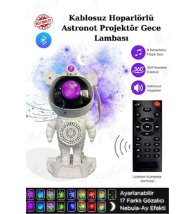 Astronot Gece Lambası Yıldızlı Projeksiyon Cihazı Tavan Aydınlatma Masa Ev Çocuk Oda Dekorasyon (Parlak Beyaz)