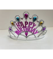 Gümüş Renk Happy Birthday Yazılı Doğum Günü Tacı 60 cm