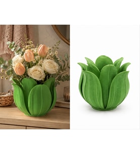 3D Baskı Lotus Yapraklı Vazo - Dekoratif Çiçeklik-Yeşil