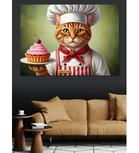 Cupcake Sunan Aşçı Kedi Dekoratif Kanvas - Mdf Ahşap Tablo