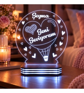 Seni Seviyorum İsimli Kalp Balon Gece Lambası