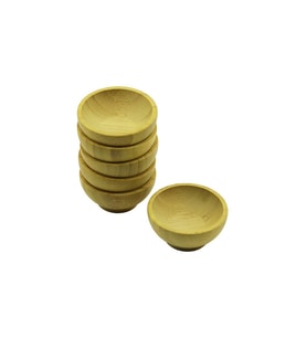 6 ADET MİNİ AHŞAP BAMBU LOKUMLUK - ÇEREZLİK KASE DERİNLİK: 1.5CM - ÇAP: 6.2CM (5343)