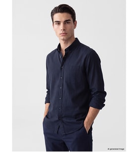LCWAIKIKI Classic Lacivert Regular Fit Armürlü Erkek Gömlek